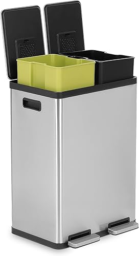 SIMPLI-Magic Cubo de basura con pedal de 16 galones (60L), cubo de basura de cocina de doble compartimento con contenedores de basura y reciclaje,