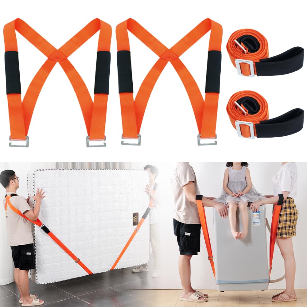 Moving Straps 2-Person Lifting and Moving Systems for Moving Furniture, Japard, Shoulder and Arm Lifting Heavy Appliances, Mattress Heavy Duty (Orange & Black, Wrist & Shoulder Straps)