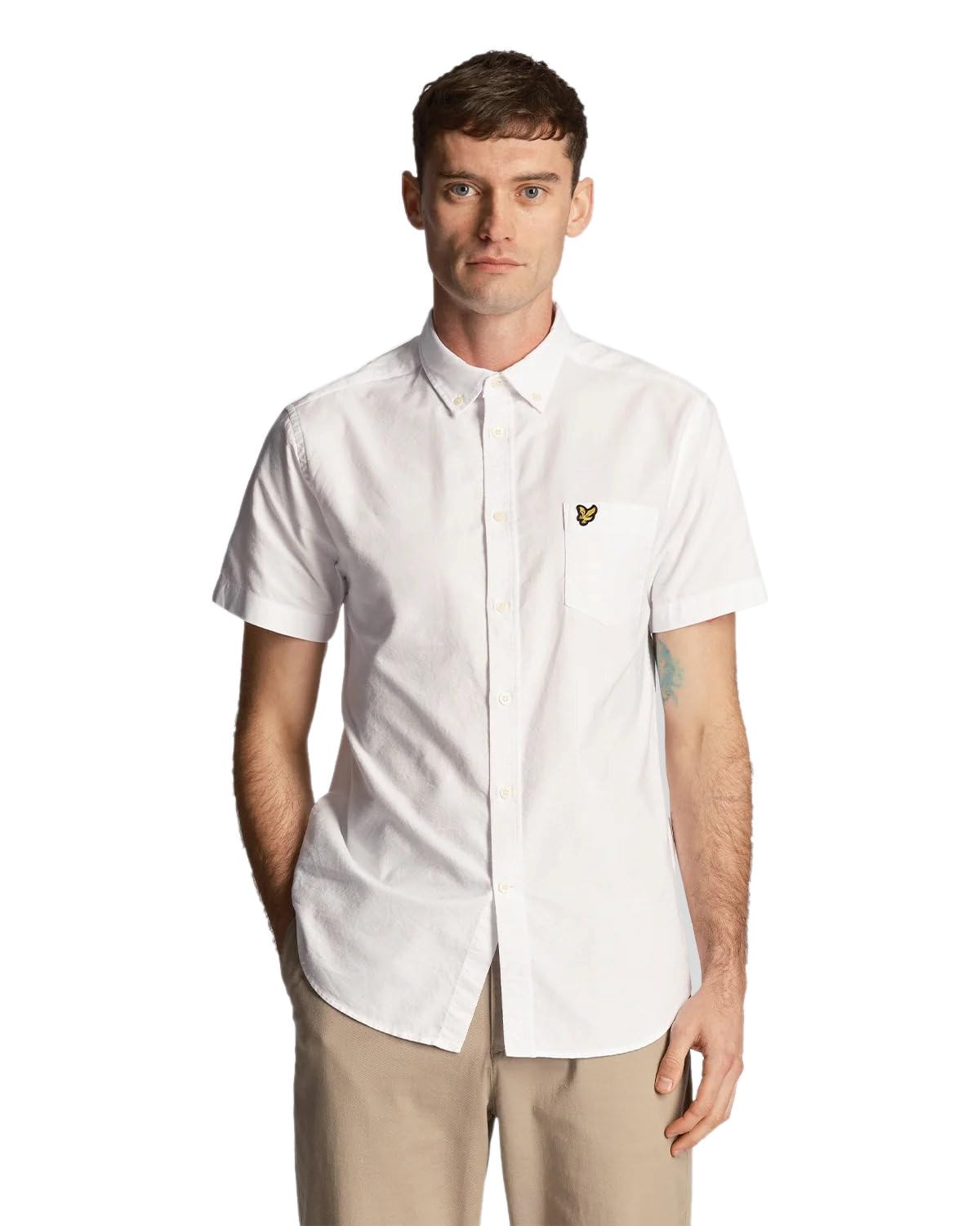 Lyle & Scott Men's White Short Sleeved Oxford Shirt, L