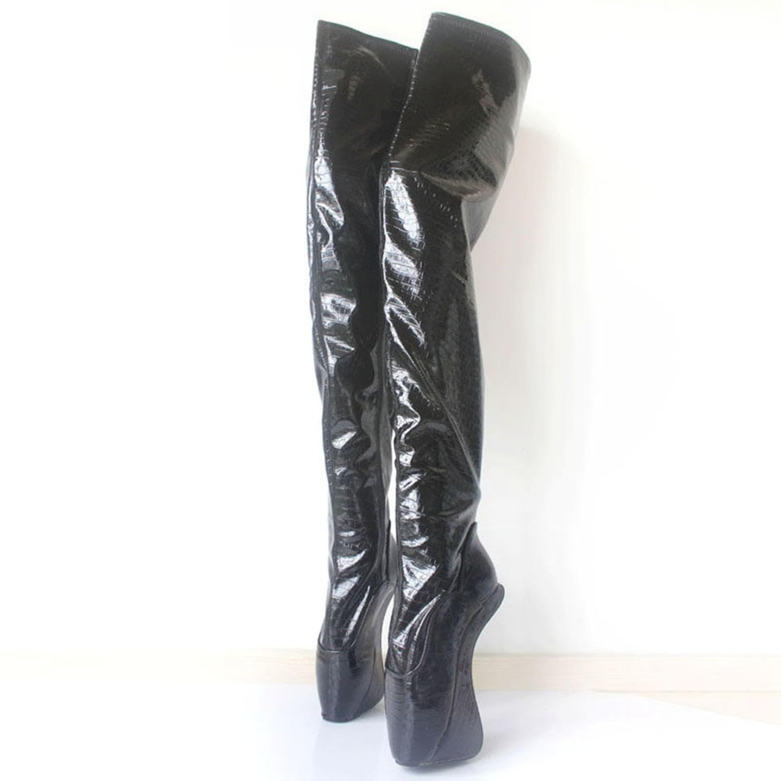 Tacchi Donna Teli Alti Stivali da Balletto da 18cm Lungo Gli Stivali di Cuoio per Paletti di Scarponi da Ginocchio,Black2-41