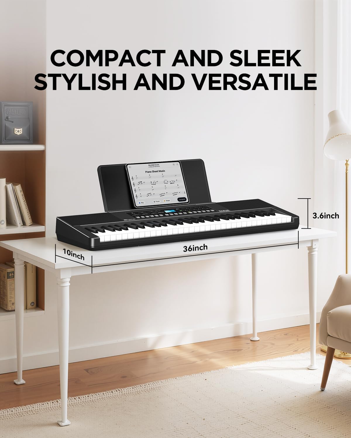 Rhymo 61 Key Keyboard Piano, Electric Piano Keyboard with Touch Response, LED display, Music Stand, 300 Voices, 300 Rhythms, Learning Keyboard Piano for Beginners, Built-in Speakers - Image 6