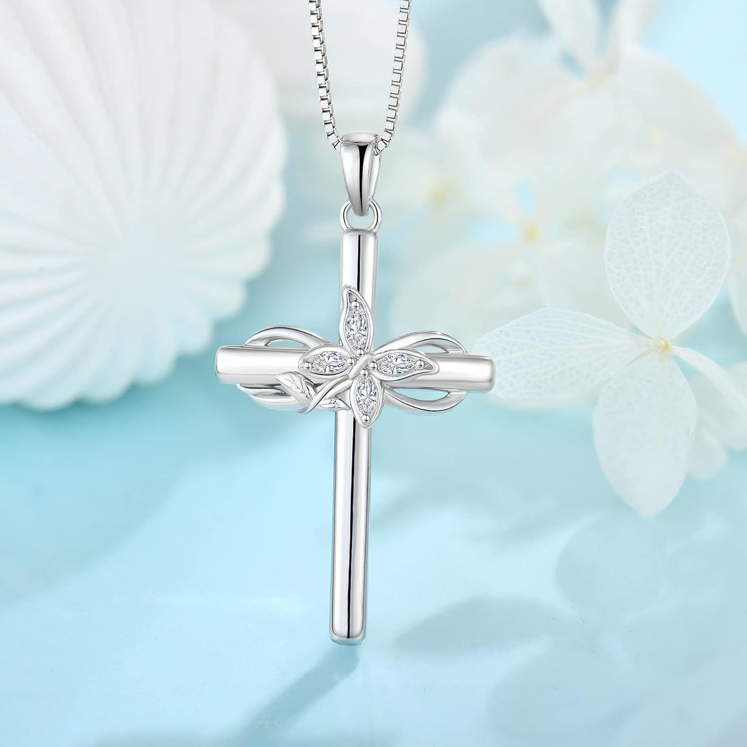 Cross Necklace for Women 925 Sterling Silver Butterfly Cross Pendant Necklace Birthstone Jewelry Gifts for Her - Image 4