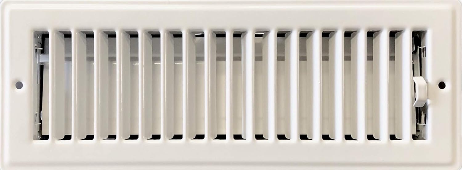 HBW RV and Home White Stamped Steel Floor Diffuser/Register with Damper 10" X 3" (Duct Opening Size) Outside Dimension 11.5"x 4.5"