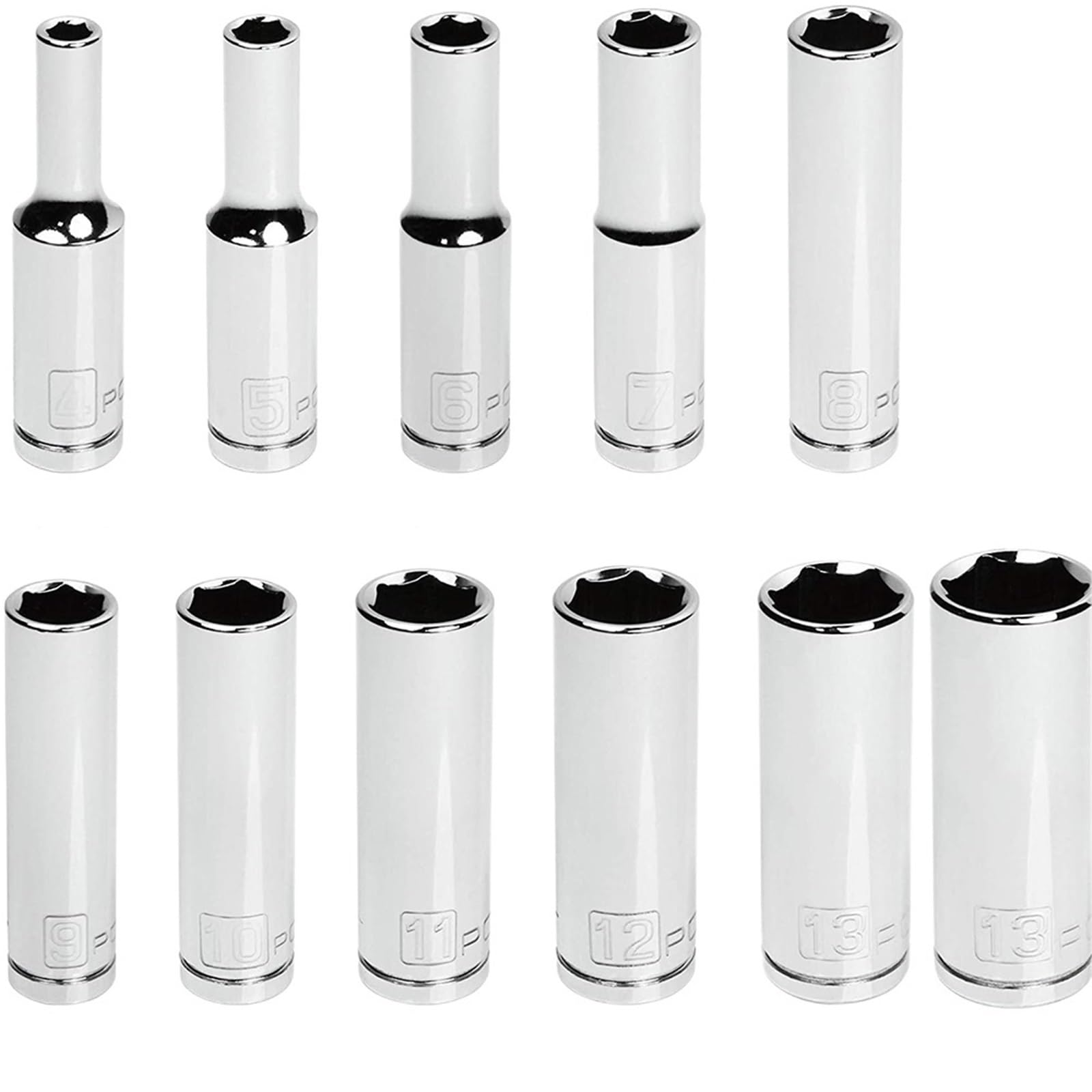Deep Hex Socket 11pcs 1/4 Interface Chrome Vanadium Steel Socket 4mm 14mm 6.35mm Ratchet Wrench Head Industrial Tool