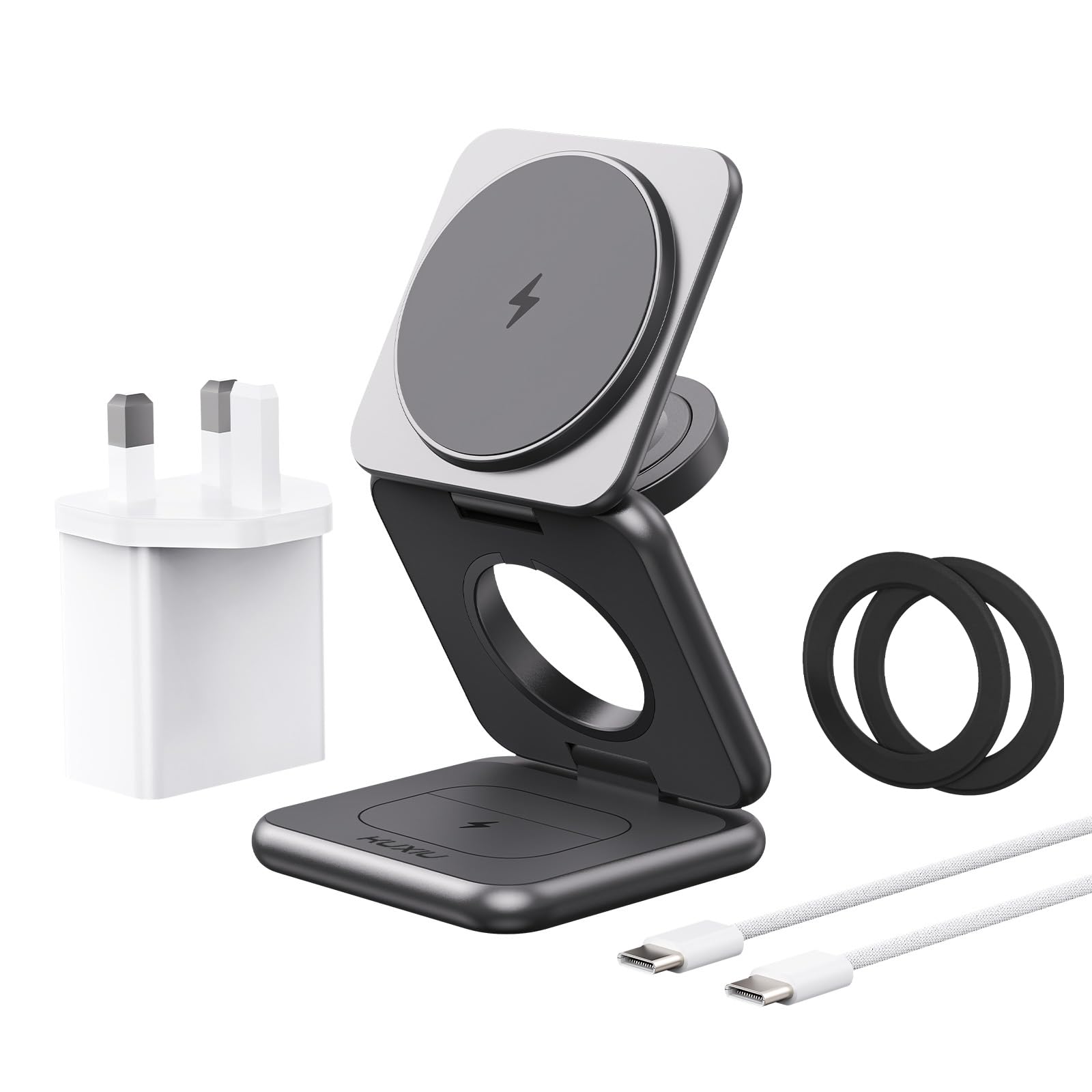 Foldable 3 in 1 Wireless Charging Station for Samsung, KU XIU Magnetic Travel Charger Stand for Galaxy S25 Ultra S24 S23 S22 Note 20 Z Fold Flip 6 5, Galaxy Watch Ultra 7 6 5, Galaxy Buds