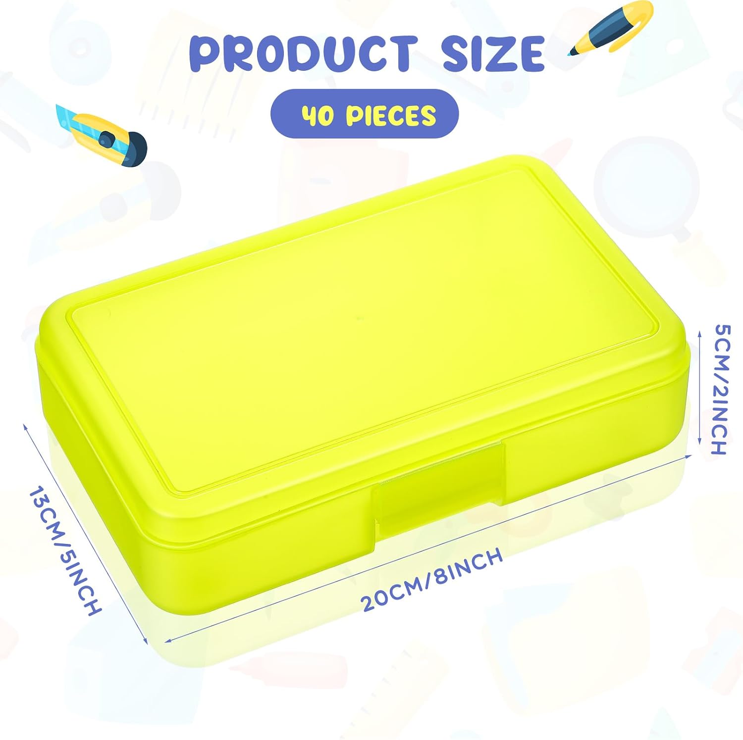 Zhehao 40 Pack Plastic Pencil Box Bulk, Hard Case for Kids, Yellow