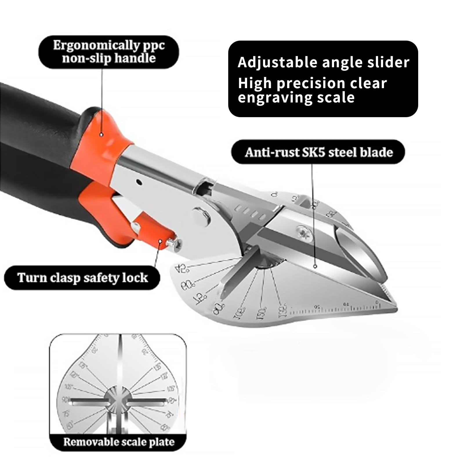 Wjelet Miter Shears, Venetian Blind Cutter, 45° to 135° Multi Angle Trim Cutter, Gasket Shear for Soft Wood PVC, Plastic - Image 4