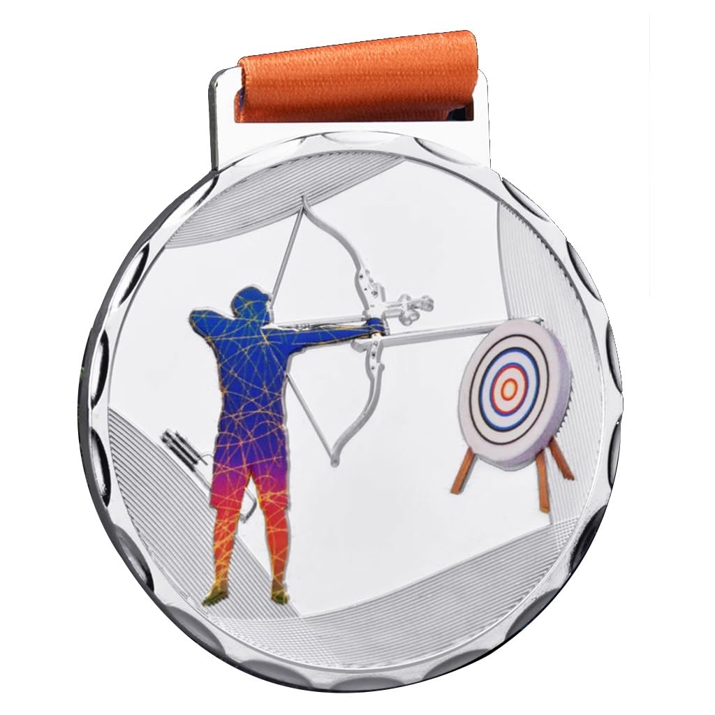 Zlsnoble Silver Archery Sports Competition Medals, Metal Hanging Medals Gold Medals With Ribbon, Gold, And Bronze Medals Metal Souvenirs(Silver)