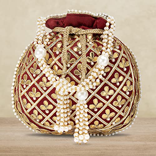 Image of Aheli Embroidered Potli Bag Gift for Women Handmade Ethnic Purse Evening Handbags Stylish Bridal Fashion Clutch Bag