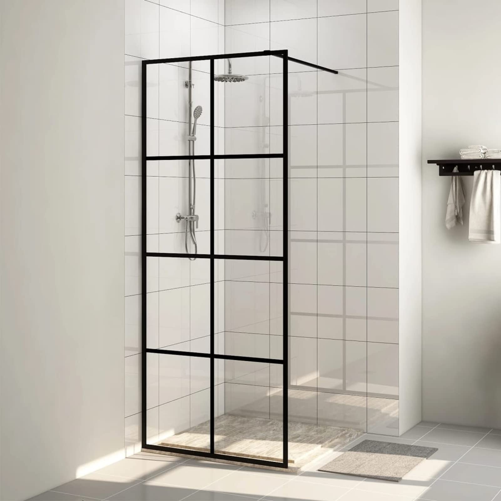 Mampara de Ducha accesible Vidrio ESG Claro Negro 80x195 cm, Mampara Bañera, Mampara Baño Ducha, Cabina De Ducha, Mampara Baño 151033