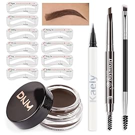 evpct Eyebrow Stencils Kit for Women Shaping, Eyebrow Shaper Makeup Kit, Eye Brow Stencil Shaper Tinting kits for Women, with Eyeliner, Eyebrows Pencil, Pomade, Brush and 10 Stencils, Kit04 DARK BROWN