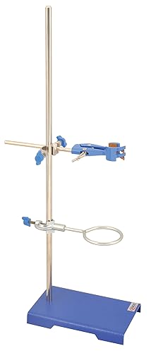 Eisco Labs - Juego de 4 piezas, soporte rectangular para retorta, varilla, abrazadera y anillo, base de acero de 8 x 5 pulgadas, varilla de acero