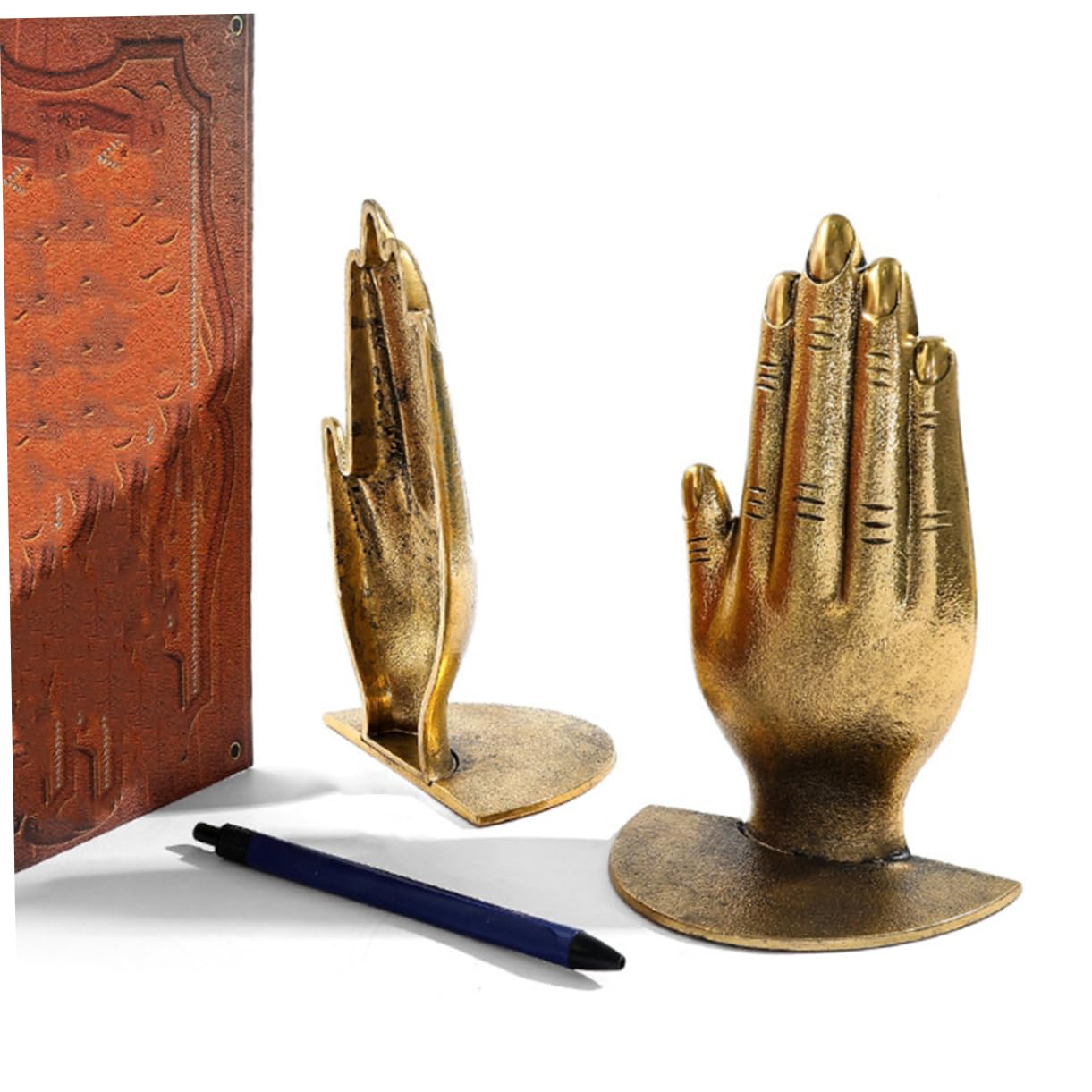 Garneck Fermalibri Decorativi in Ferro Oro, Mani in Preghiera, per Mensola e Scrivania, Organizzano i Libri e Impediscono Cadute, Stile Semplice
