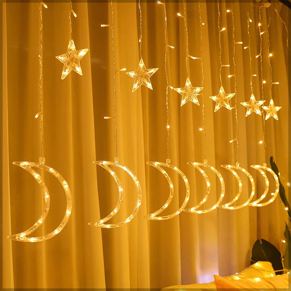 YataiLed Lights for Decoration, Window Wall Hanging Fairy Lights, Battery Operated LED Star Moon Party Lights, String Lights for Ramadan Decorations, Eid Mubarak Light Decor, Wedding, Garden Lights