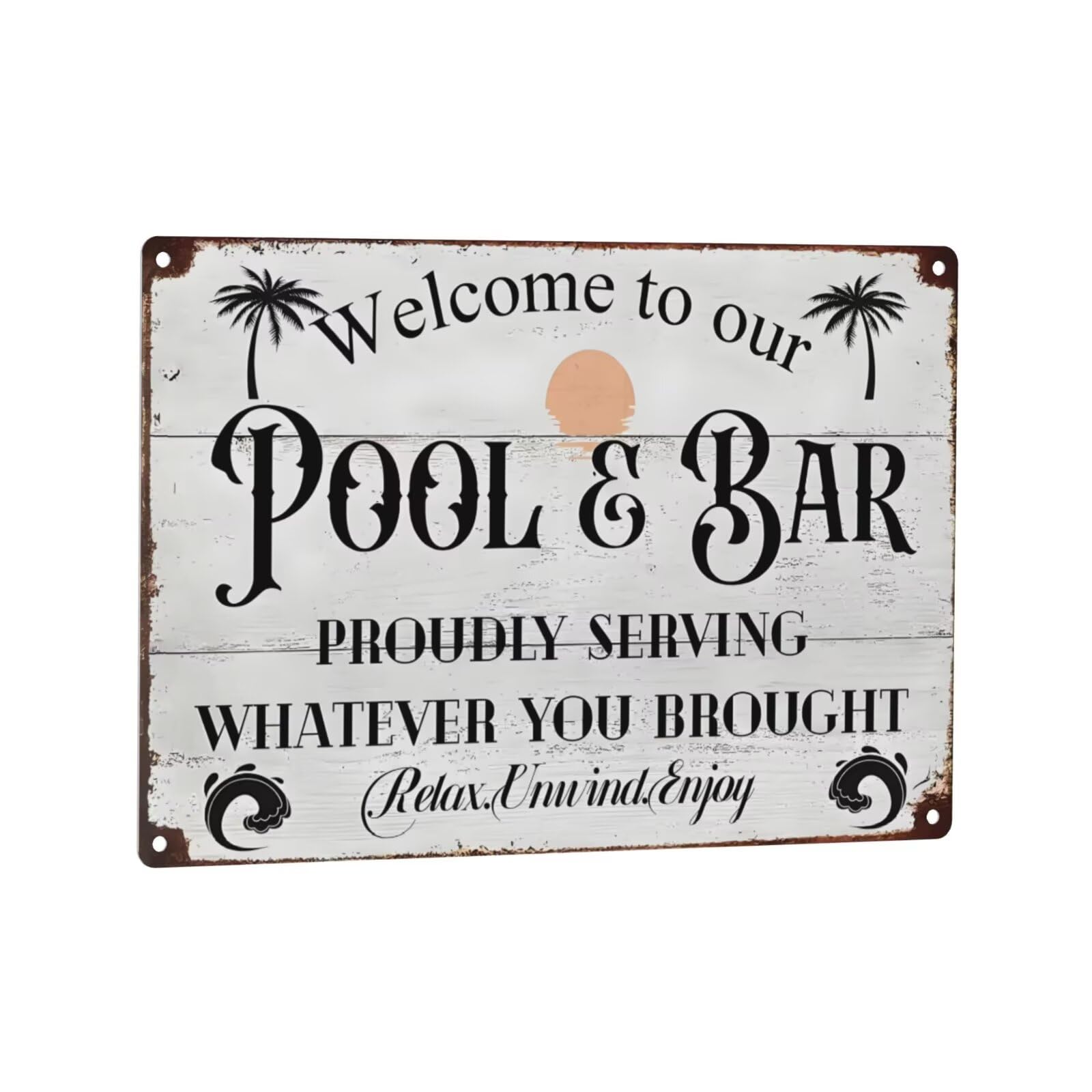 Welcome to Our Pool and Bar Metal Tin Sign,Pool Accessories Decor Outdoor Vintage Metal Tin Signs for Farmhouse Part Patio Porch Home Garden Bars Wall Decor 8x12 Inch
