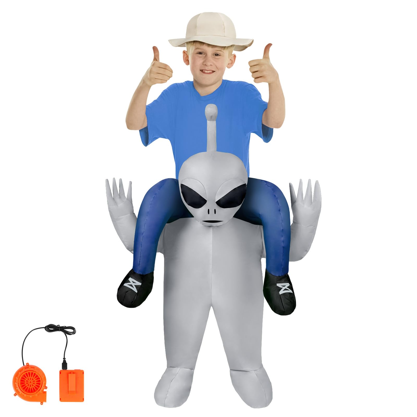 AYBUY Alien Costume, Alien Kidnapping Inflatable Costume Blow up Fancy Dress for Children, Funny Ride-on Halloween Costumes for Halloween Cosplay Masquerade Party, Silver — image 1