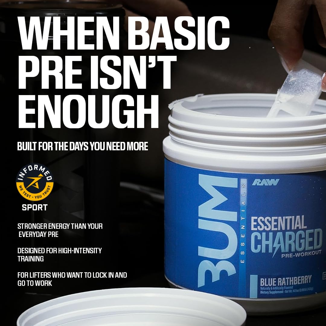 RAW Pre-Workout Powder, Essential CHARGED (Sour Watermelon) - Preworkout Supplement for Men & Women - Supports Focus, Mood & Performance - Caffeine, Alpha-GPC, L-Citrulline, Beta Alanine (25 Servings) — Amazon image 4
