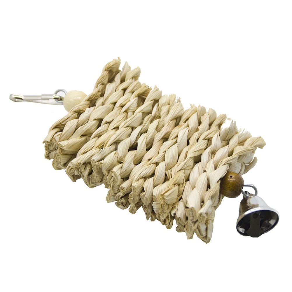 ArinkO Juguete para Masticar con Forma de Casco de maíz Natural, de Madera, para pájaros, Loros, Columpio, Escalada y mordida con Campana, Juguete para Colgar en Jaula