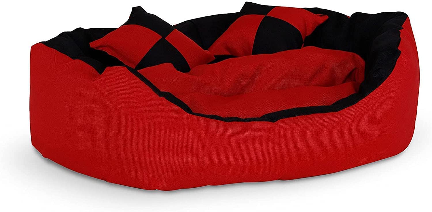 Pet Kart Dog Cat Pet Bed Export Qualiy Polyester Velvet Polyfill Reversible Dual Color with Two Extra Pillow Red Black-Large (B0B363NF3B) Amazon Price History, Amazon Price Tracker