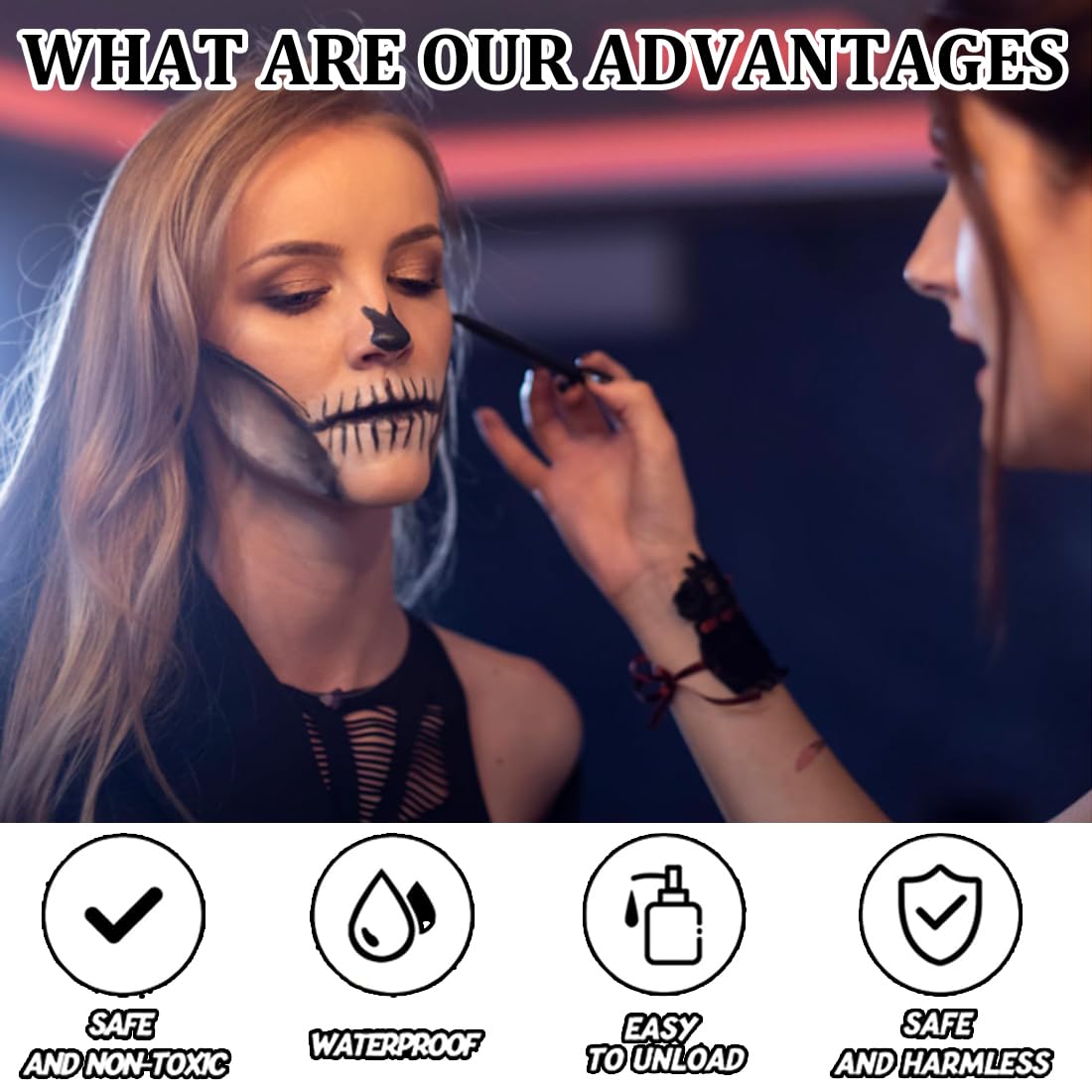 Kit De Maquillaje Halloween 150g – Colores Blanco, Negro Y Rojo Con Pinceles, Profesional Y Seguro Para Niños Y Adultos
