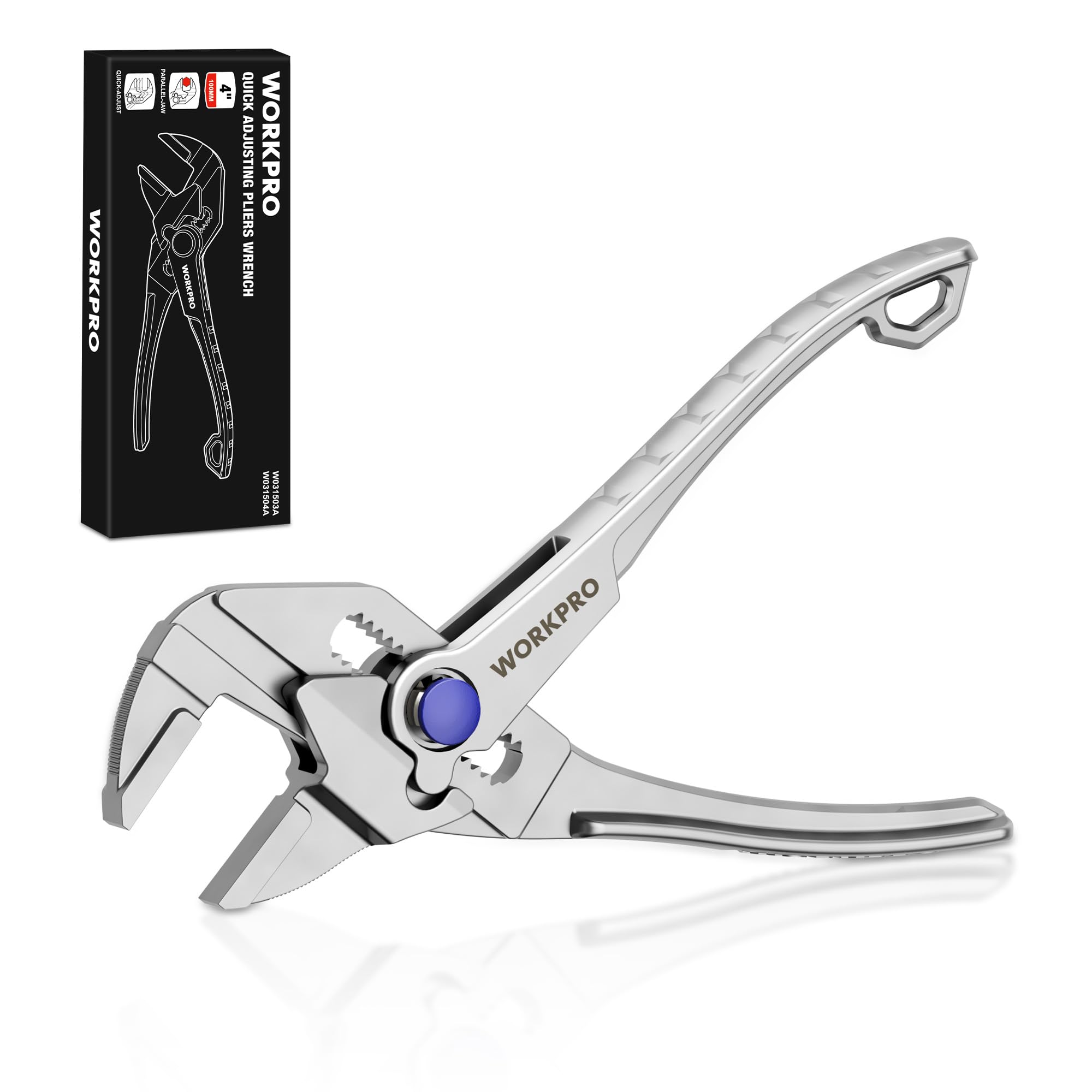 WORKPRO Alicate Llave Ajustable 100 mm, Tenaza Tipo Llave con Mordaza Autoajustable, Apertura Máx. 20 mm, Mango Antideslizante, para Tuercas y Tuberías
