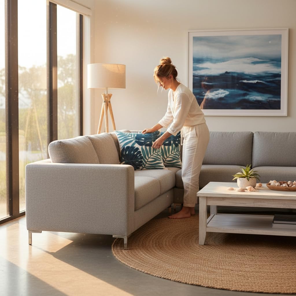 Tosleo Blue Tropical Leaf Embroidered Throw Pillow Covers 18x18 Inch Set of 2 Monstera Palm Leaves Couch Pillowcases Botanical Plant Cushion Case Spring Summer Home Decor for Living Room Bedroom Bed - Image 6