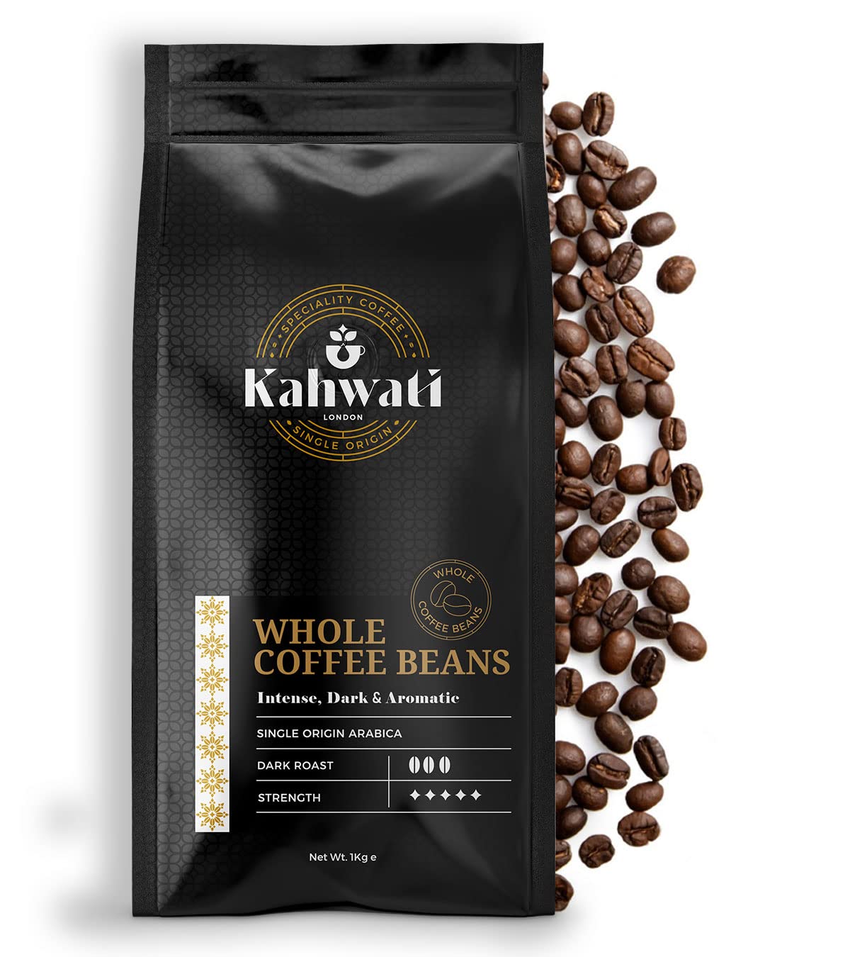 Kahwati | Dark Roast | Speciality Whole Coffee Beans | Freshly Roasted In London |100% Ethically Sourced Single Origin Arabica | Intense, Dark & Aromatic Coffee Beans for Espresso- 1Kg |