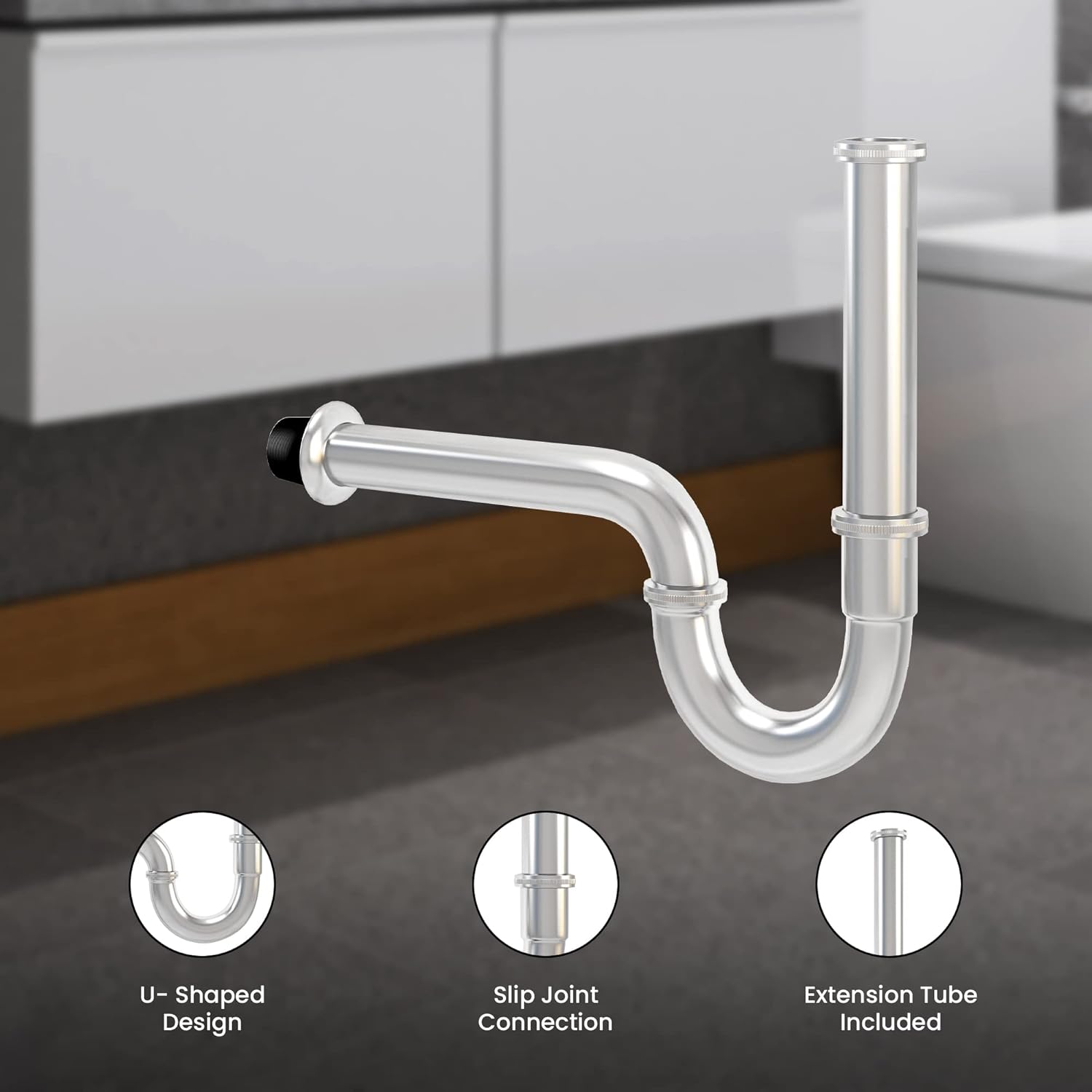 Chrome Brass Adjustable Height Bathroom Sink P-Trap Kit