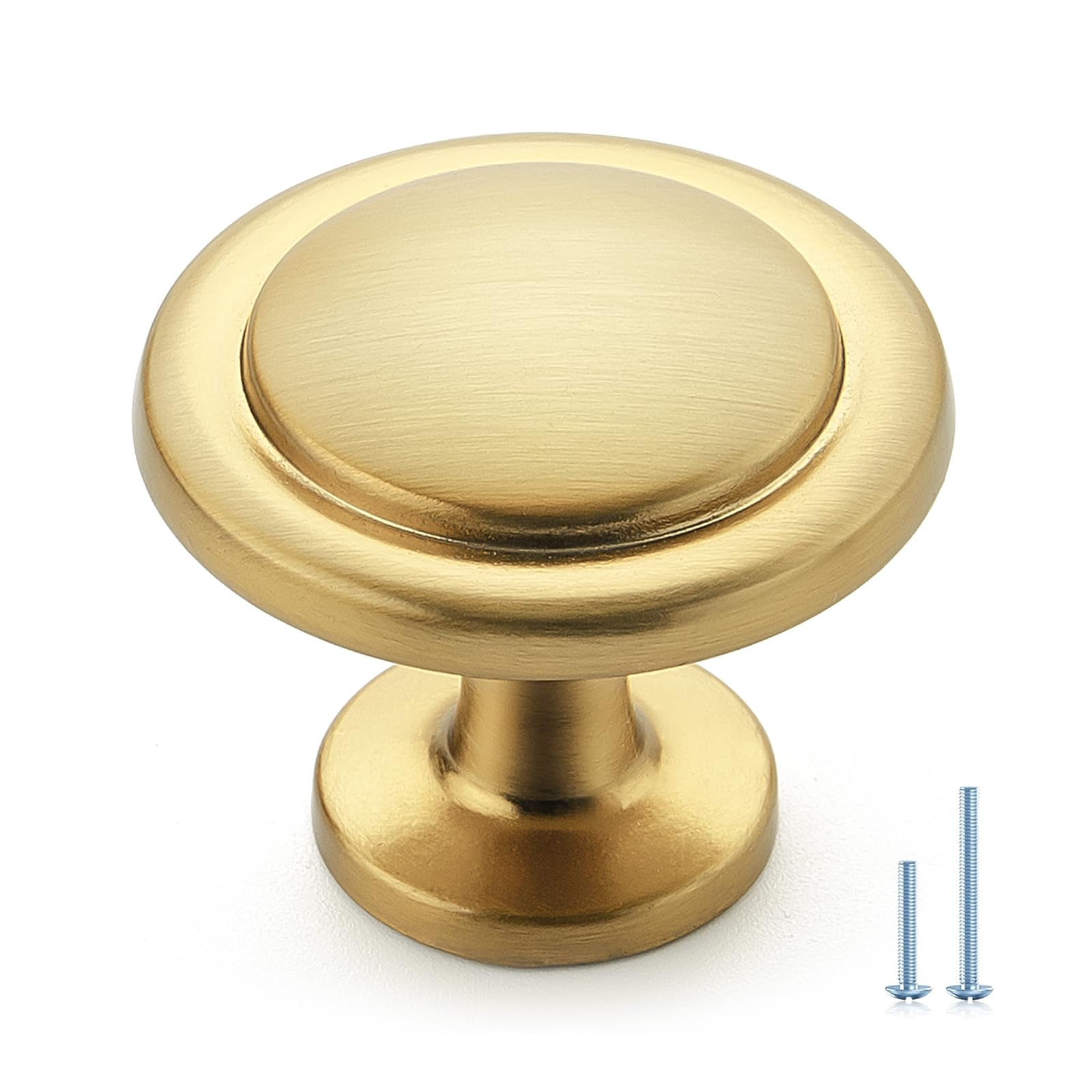 Ravinte 10 Pack Brushed Brass Cabinet Pulls - 1-1/4 inch Kitchen Cabinet Knobs and Drawer Pulls for Dresser Drawers