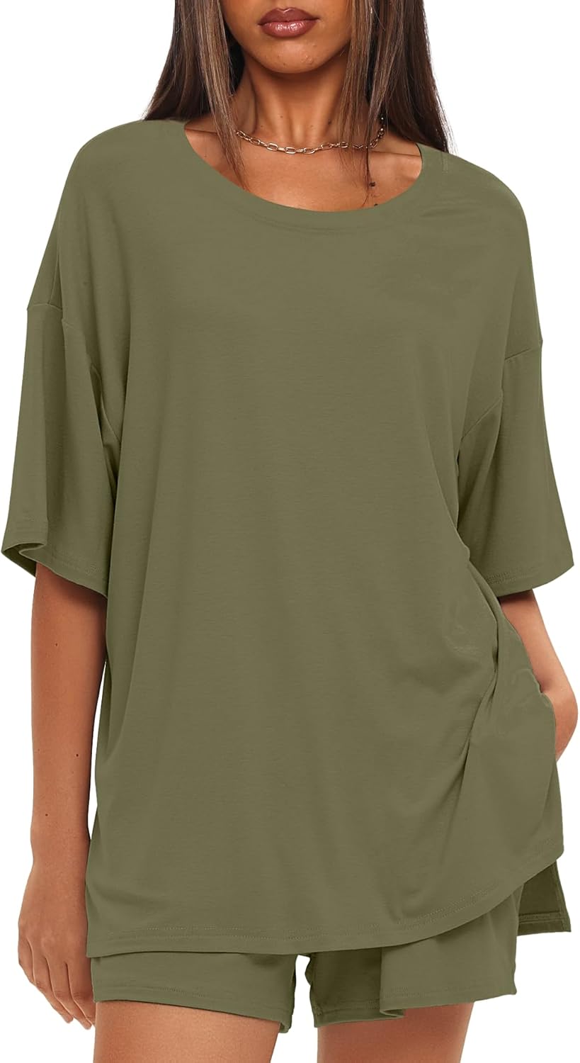 Darong Women's 2 Piece Lounge Set Short Sleeve Boxy T-shirt & Shorts Comfywear Summer Pajama Set Loungewear Set - Image 4