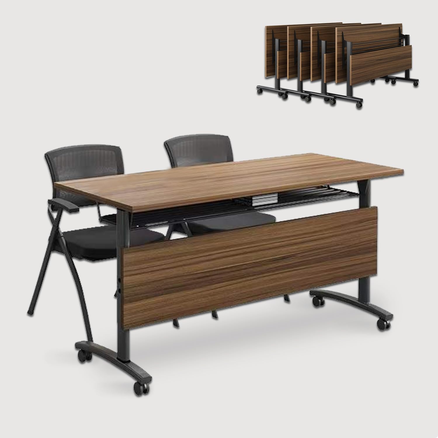 Folding Conference Room Table,Large Mobile Meeting Tables,White Office Flip Top Mobile Training Table Caster Wheels,Rolling Seminar Meeting Table for