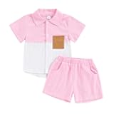 Toddler Boy Patchwork Summer Outfits Short Sleeve Button Down Shirt Tops & Casual Shorts Sets Baby 2T 3T 4T 5T Clothes