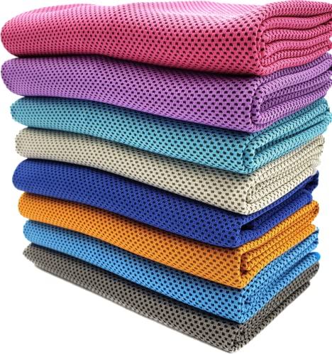 Hystrada 8 Pack Cooling Towels 40" X 12"-Cooling Scarf, Cold Snap Cooling Towel For Instant Cooling Relief For All Physical Activities: Golf, Fitness, Camping, Hiking, Yoga, Pilates #TOP1