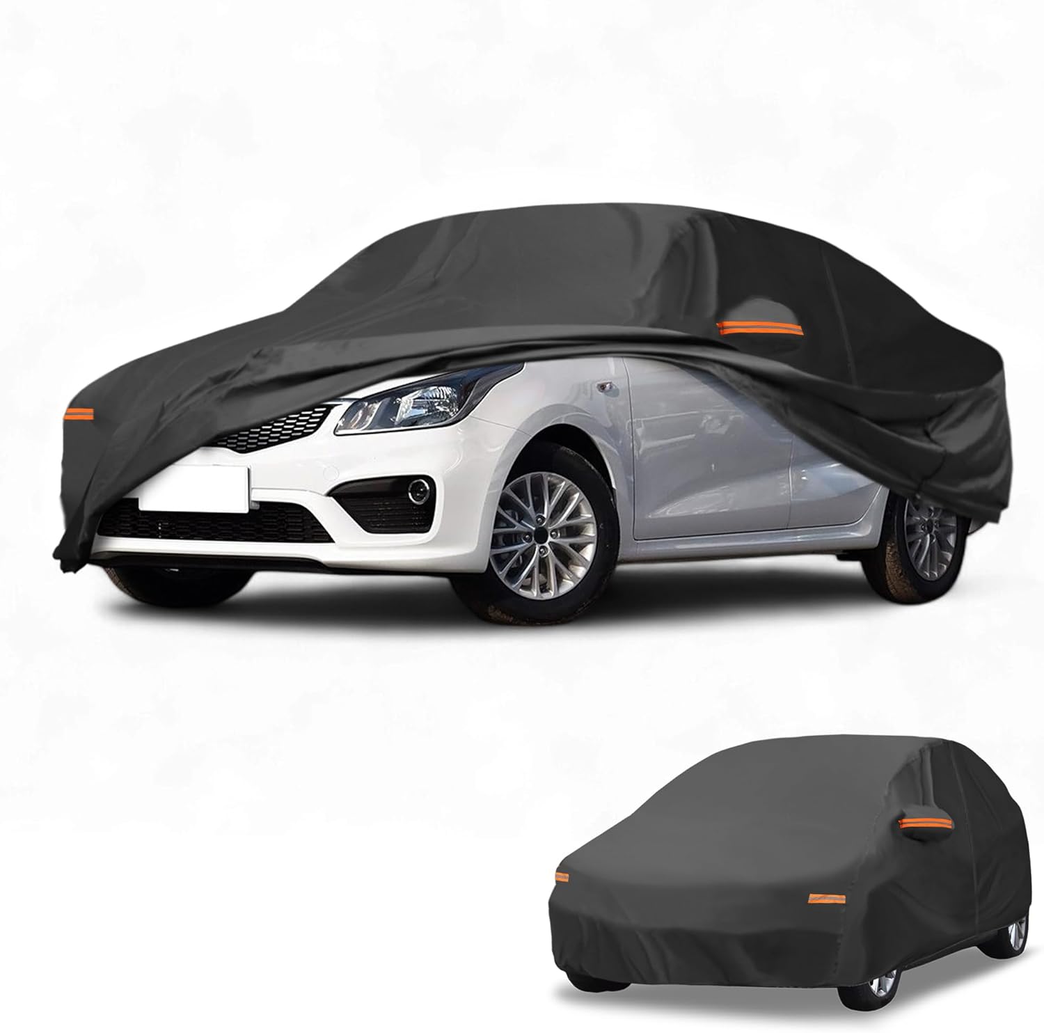 Car Cover Waterproof All Weather Sun Rain Protection Full Exterior Cover for Kia Rio Sedan 190T-PU Black with Left Side Zippers
