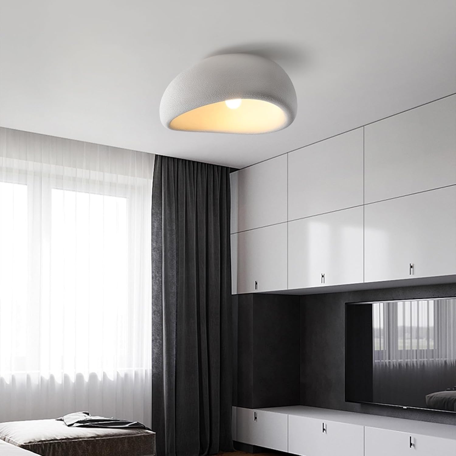 Moderne Wohnzimmer Deckenleuchte Weißer Schlafzimmer Deckenlampe | Kronleuchter Im Japanischen Wabi-Sabi-Stil,Lampenschirm Aus Polyethylen Für Innenbeleuchtung Mit E27-Sockel(30 * 22 * 16CM)