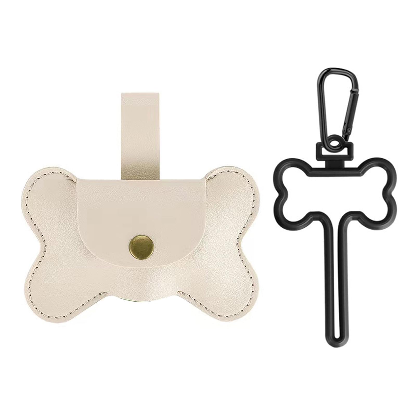 Dongker White Dog Poop Bag Holder With Hands-Free Clips, Leather Dog Poop Bag Dispenser Attaches To Dog Leash For Walking Outdoor Travelling (Not Include Poop Garbage Bags)