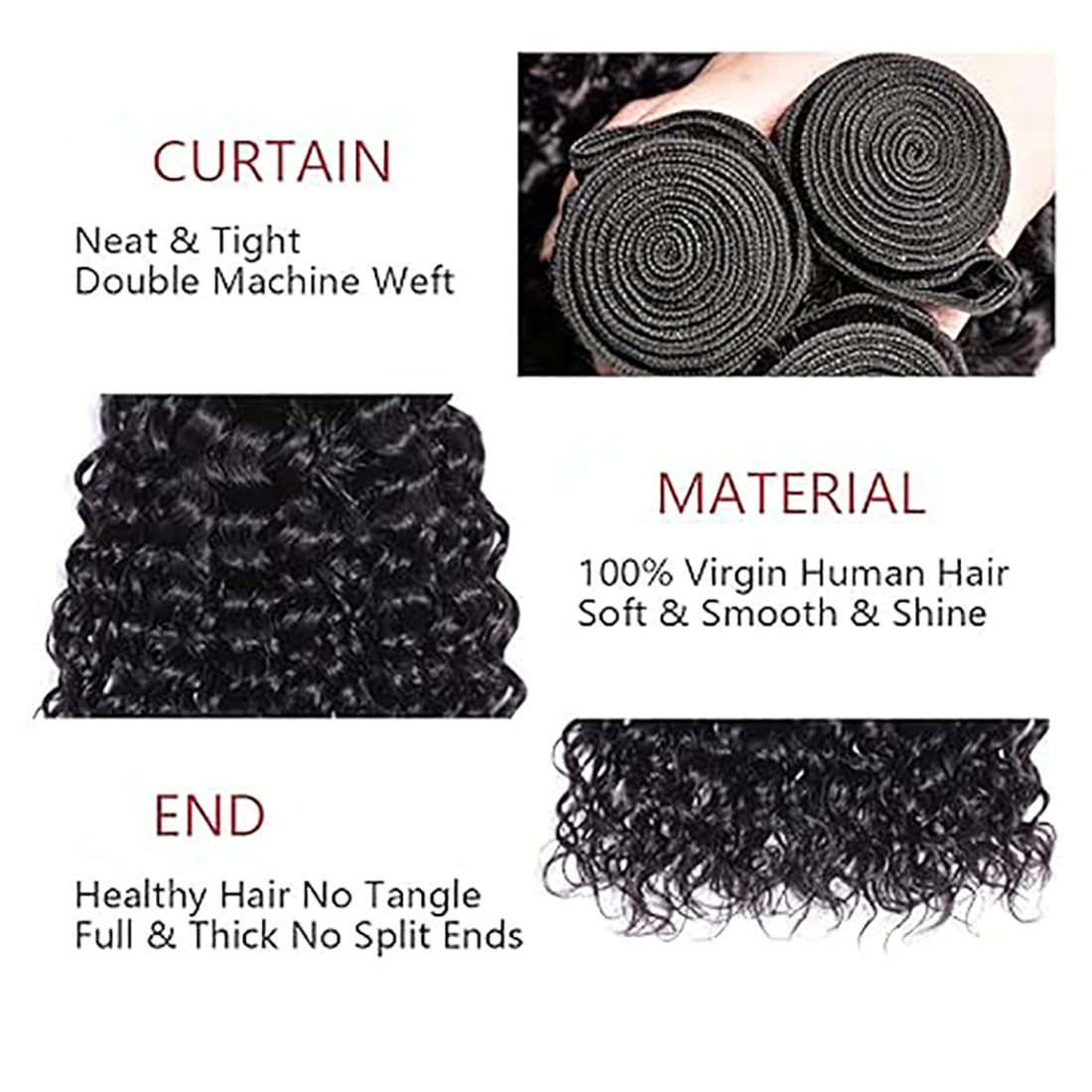 Echthaar Tressen Bündel Curly Wave Human Hair Extension 3 Bundles Unprocessed Remy Haartressen Double Weft #1B Natural Black Color for Woman 22 24 26 Inch