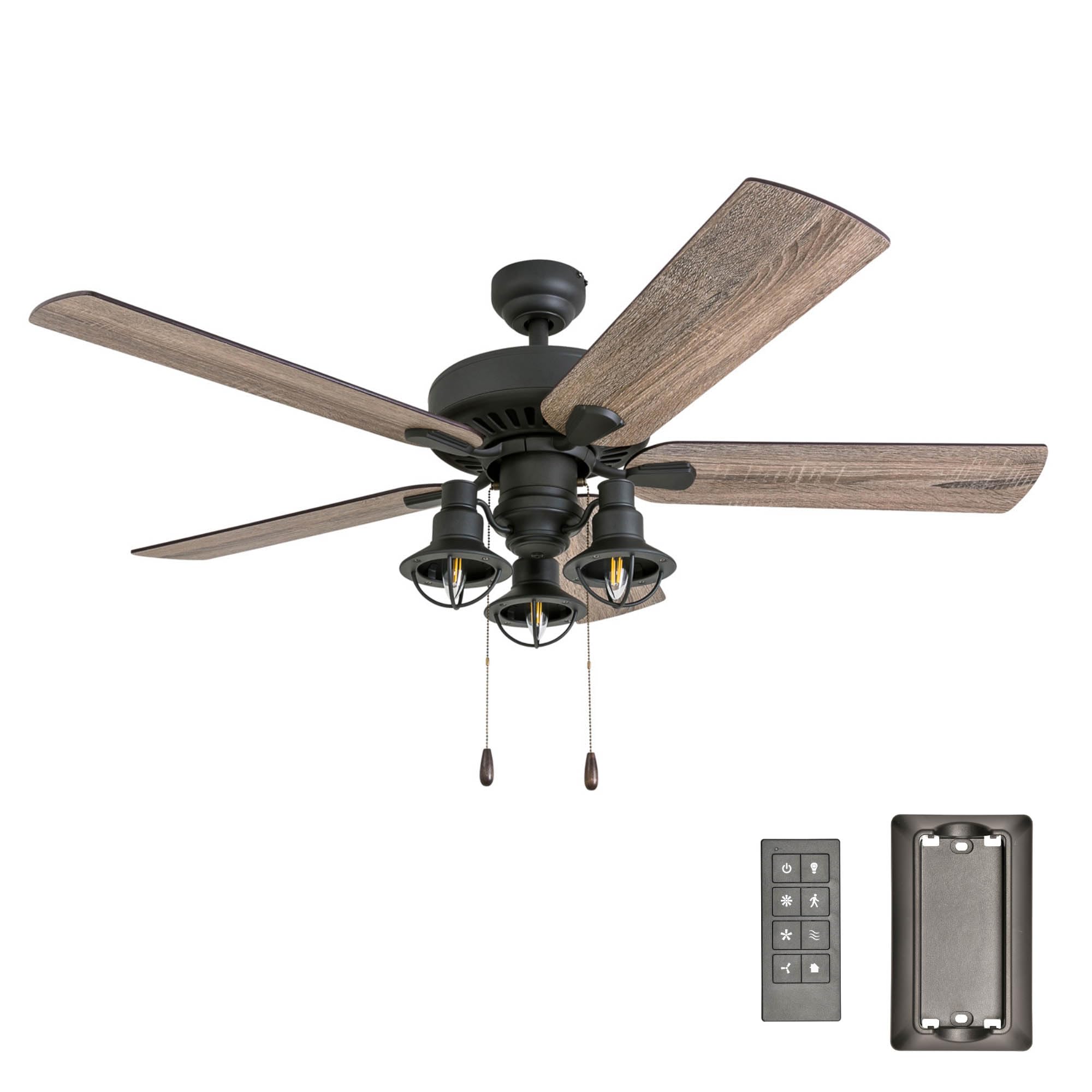 Prominence Home Ennora, 52 Inch Farmhouse LED Ceiling Fan with Light, Remote Control, Three Mounting Options, 5 Dual Finish Blades, Reversible Motor - 50756-01 (Bronze)