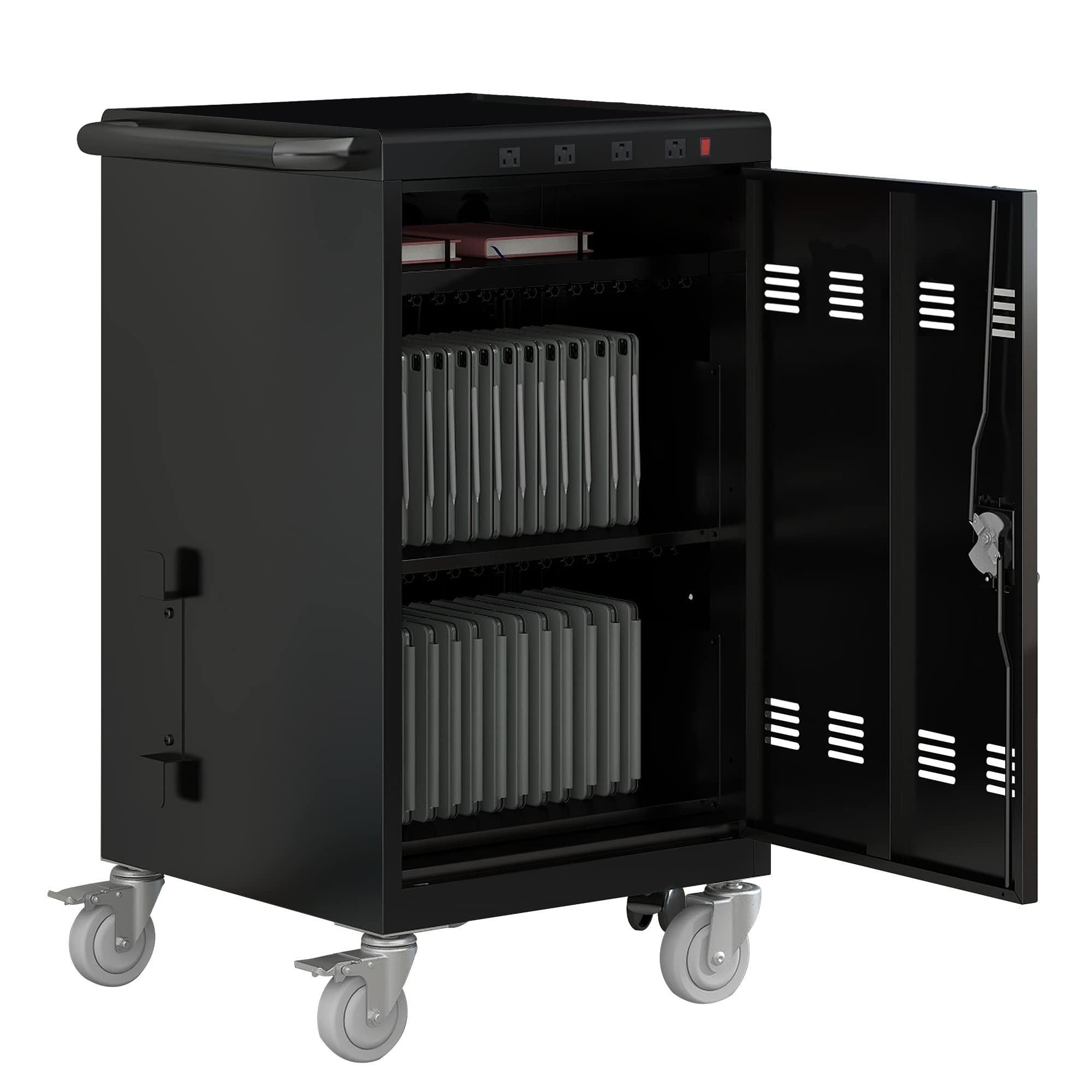 35 Device Mobile Charging Cart, Chromebooks and Laptop Computers, Locking Charging Station with Lock & Key for The Front Back Door, Surge Protection