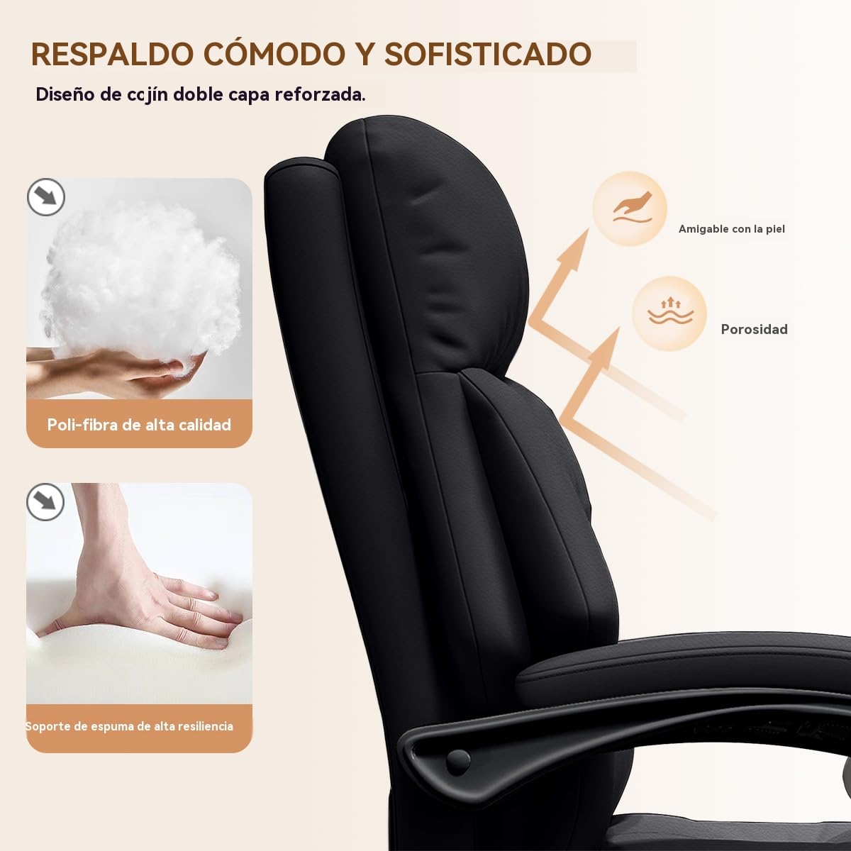 Silla de Oficina con Reposapiés, Silla de Oficina Ejecutiva de Respaldo Alto de Cuero con Ruedas, Sillas de Escritorio Ergonómicas con Soporte Lumbar para Oficina en Casa