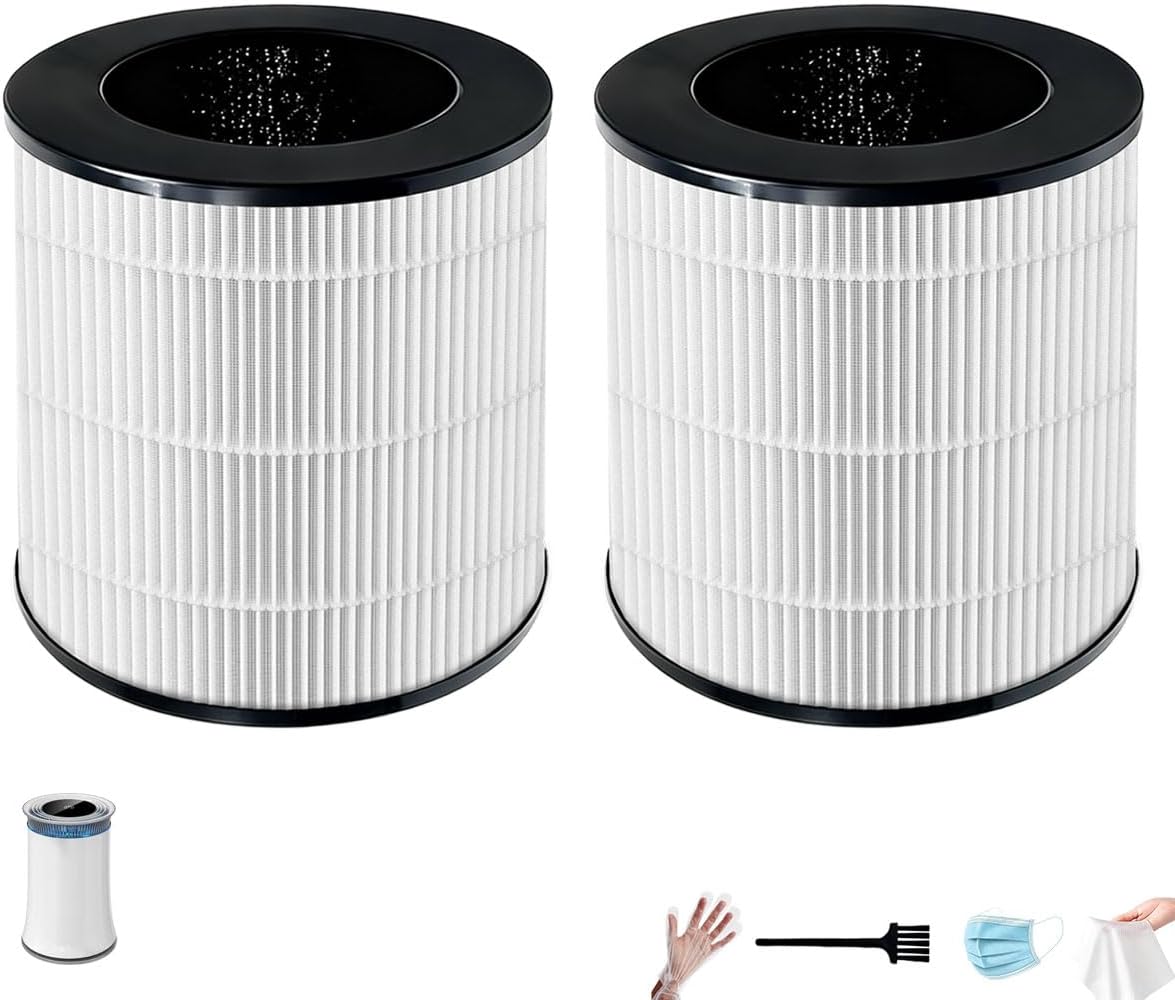 KJ120G-C10 HEPA Replacement Filters Compatible with Azeus C8, Mooka C10, Hisense KJ120 Air Purifiers, 3-Stage Filtration with Activated Carbon, 2-Pack