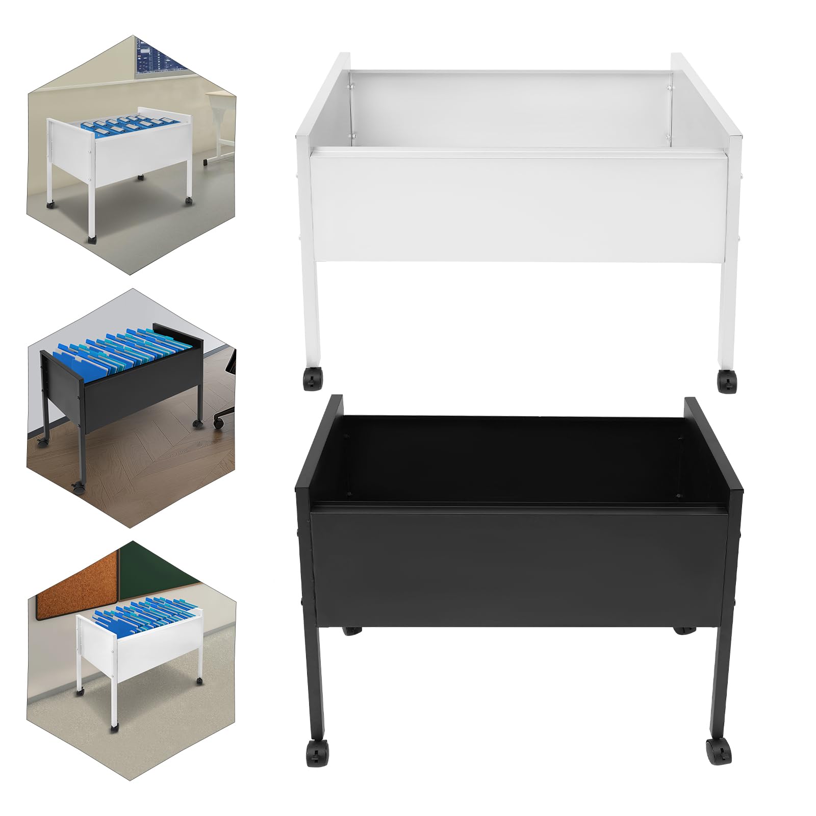 Armadietto arrotolabile con ruote, carrello portadocumenti arrotolabile per cartelle sospese, capacità di carico 30 kg, per uffici, sale conferenze, studio, appartamenti, argento, 70 x 37 x 60 cm