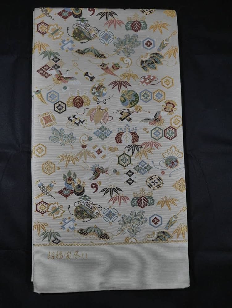 新品未仕立 西陣織 袋帯 山下織物 招福宝尽くし アイボリー 仕立込 Amazon.co.jp: 袋帯 未仕立て 西陣織 山下織物 招福宝尽くし 白地オフ