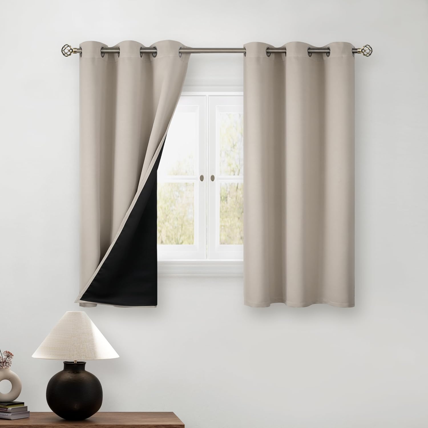 BGment Short 100% Blackout Curtains for Bedroom, Thermal Insulated Energy Efficiency Noise Reducing Grommet Curtains 54 Inch Length with Liner for Small Window 2 Panels Each 42 Inch Wide, Cashmere