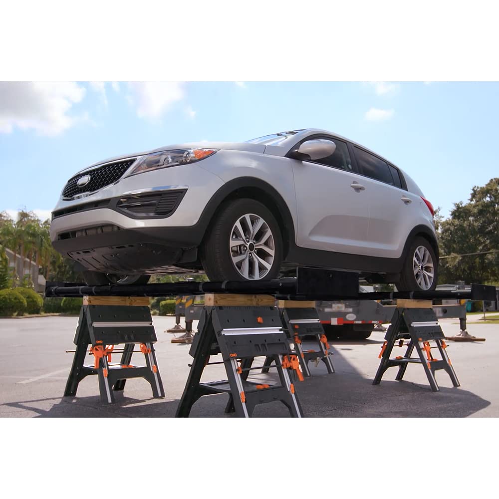 WORX WX051 Banco da lavoro mobile multifunzione, portata massima 450kg | Banco da lavoro pieghevole per officina, con morsetti rapidi, elevata stabilità e ampia superficie di lavoro