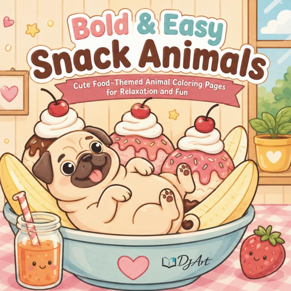 Bold & Easy Snack Animals: Cute Food-Themed Animal Coloring Pages for Relaxation and Fun