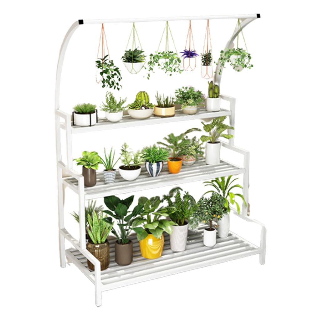 SnamicE Fashion Plant Stand 3 Tier Indoor Plant Shelf Outdoor Tall Corner Hanging Flower Pot Stand Metal Flower Stands Multifunctional Ladder,White-120cm
