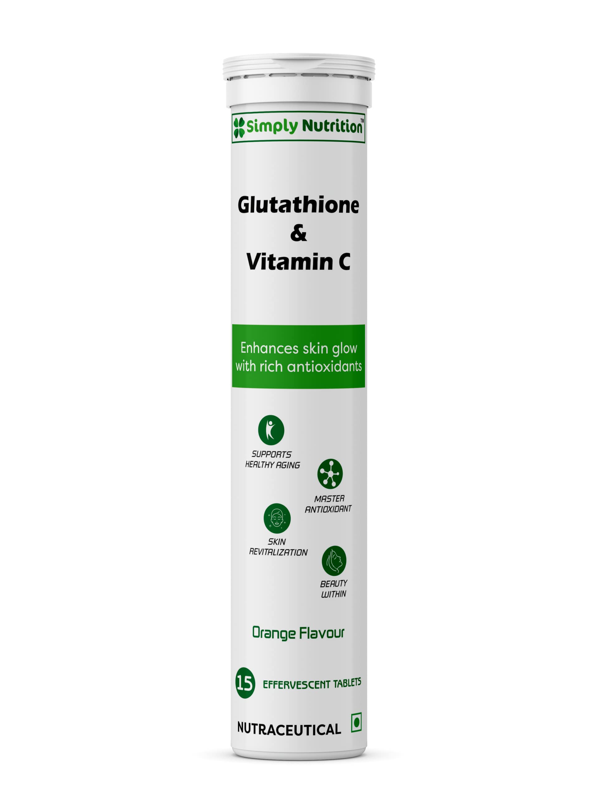 Simply Nutrition Glutathione with Vitamin C,For Healthy and Youthful Skin - Evens skin tone for Men & Women. Sugar-Free, Orange Flavour, 15 Effervescent Tablets (Pack of 1) (B0BB7RV81D) Amazon Price History, Amazon Price Tracker
