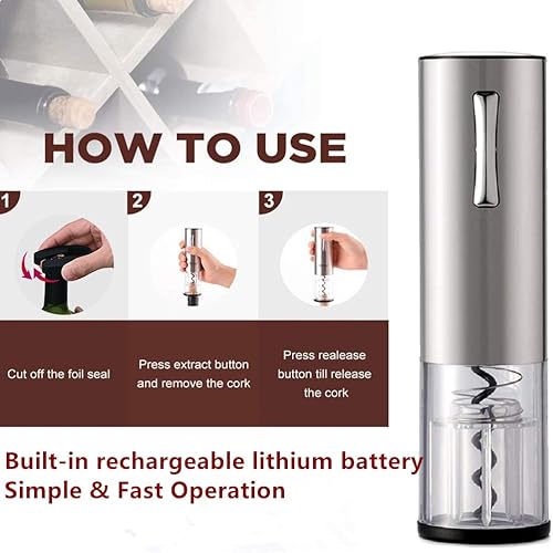 Miniatura 3 de Abrebotellas de vino eléctrico con base de carga, abrebotellas de vino con tornillo de corcho Abuzhen con cortador de aluminio, 2 tapones de vacío,