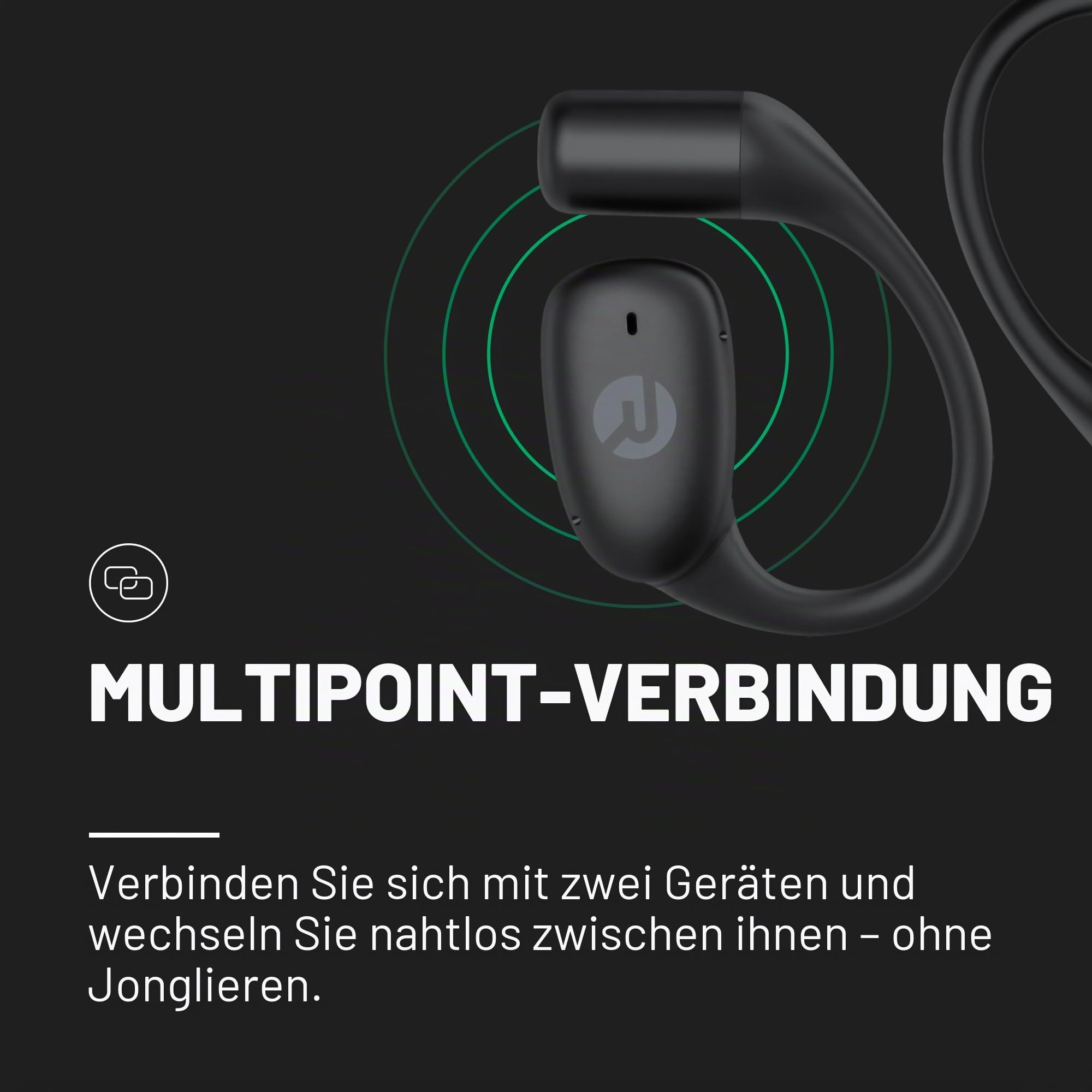 Raycon Essential Open Ear Earbuds - Open Ear Kopfhörer, Earbuds Wireless Bluetooth, Schweiß- & Wasserabweisende Ohrhörer, Laufkopfhörer mit ultraleichtem Design, 36 Stunden Akkulaufzeit (Schwarz)